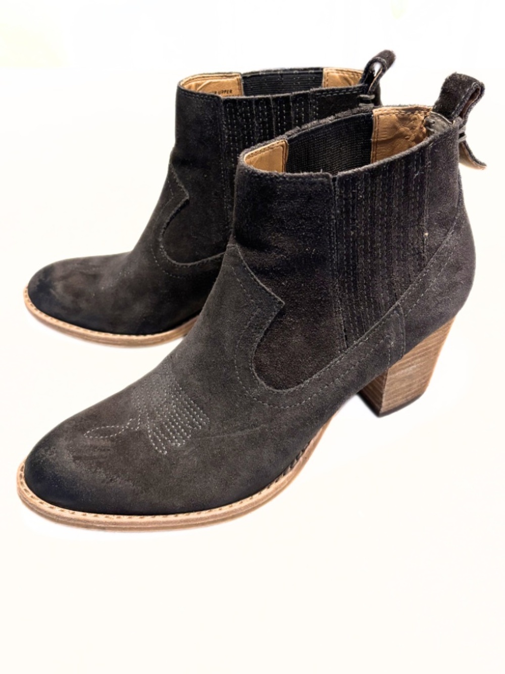 Dolce Vita Jones Suede Western Ankle Booties Block Heel Grey Size 8 - Picture 4 of 12